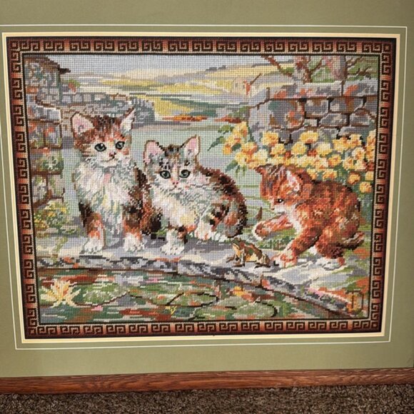 Vintage Cat Framed Cross Stitch Picture 27” x 23” - Picture 7 of 9